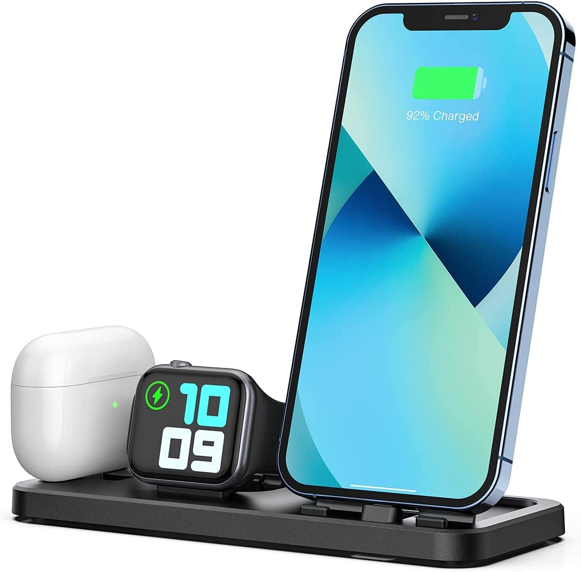 Portable 3 in 1 Charging Station for Apple Devices Foldable for Apple Watch 7/6/SE/5/4/3/2/1 for Iphone Airpods Pro3/2/1 Charging Stand Black